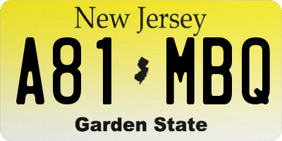 NJ license plate A81MBQ