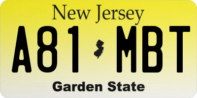 NJ license plate A81MBT