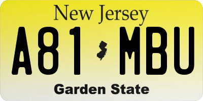 NJ license plate A81MBU