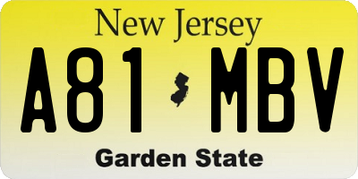 NJ license plate A81MBV