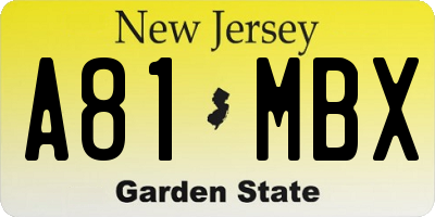 NJ license plate A81MBX