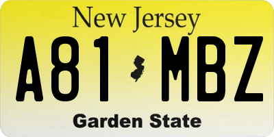 NJ license plate A81MBZ