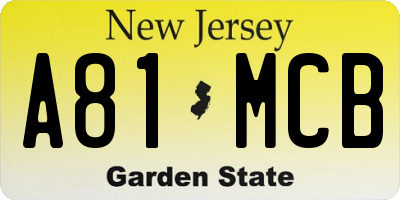 NJ license plate A81MCB