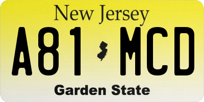 NJ license plate A81MCD
