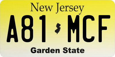 NJ license plate A81MCF