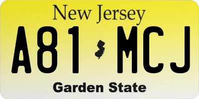 NJ license plate A81MCJ