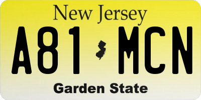 NJ license plate A81MCN