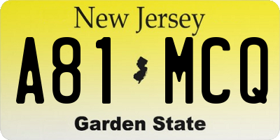 NJ license plate A81MCQ