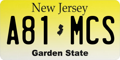 NJ license plate A81MCS