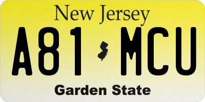 NJ license plate A81MCU