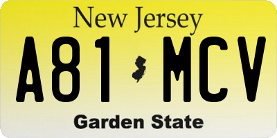 NJ license plate A81MCV