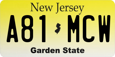 NJ license plate A81MCW
