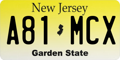 NJ license plate A81MCX
