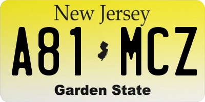 NJ license plate A81MCZ