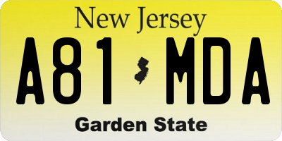 NJ license plate A81MDA