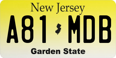 NJ license plate A81MDB