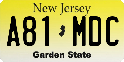 NJ license plate A81MDC