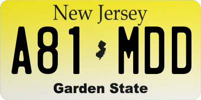 NJ license plate A81MDD