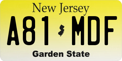 NJ license plate A81MDF