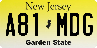 NJ license plate A81MDG