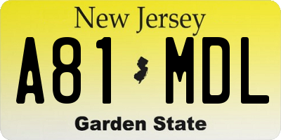 NJ license plate A81MDL
