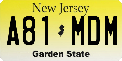 NJ license plate A81MDM
