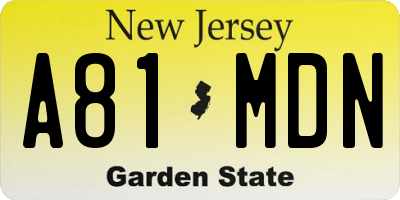 NJ license plate A81MDN