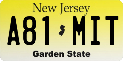 NJ license plate A81MIT