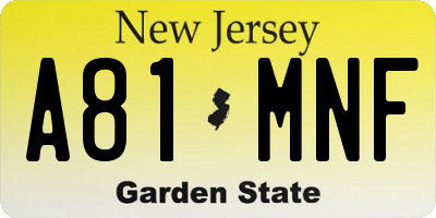 NJ license plate A81MNF