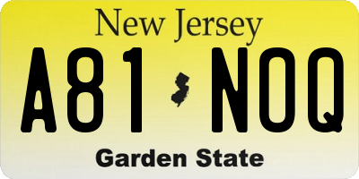 NJ license plate A81NOQ