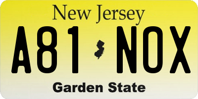 NJ license plate A81NOX
