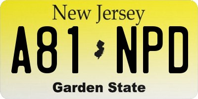 NJ license plate A81NPD