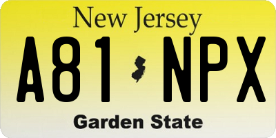 NJ license plate A81NPX