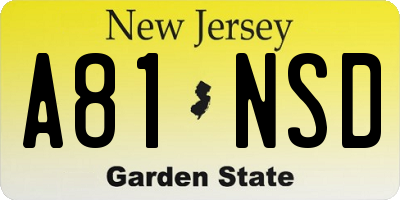 NJ license plate A81NSD