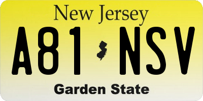 NJ license plate A81NSV
