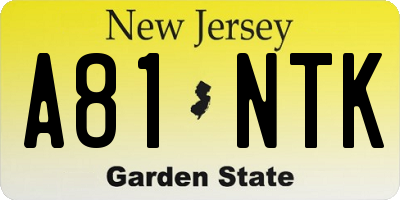 NJ license plate A81NTK
