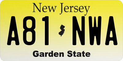 NJ license plate A81NWA