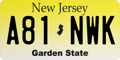 NJ license plate A81NWK
