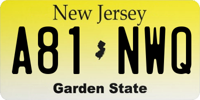 NJ license plate A81NWQ