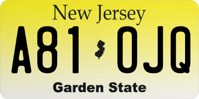 NJ license plate A81OJQ