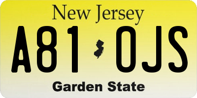 NJ license plate A81OJS