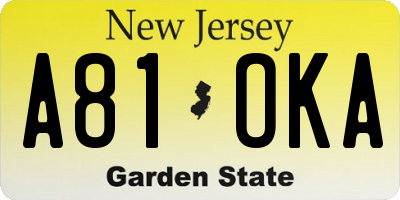 NJ license plate A81OKA