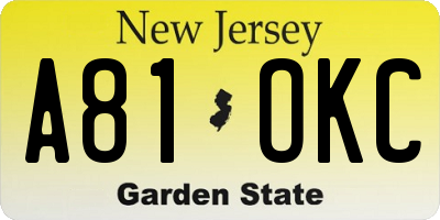 NJ license plate A81OKC