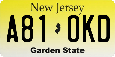 NJ license plate A81OKD