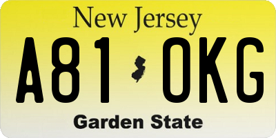 NJ license plate A81OKG
