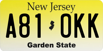 NJ license plate A81OKK