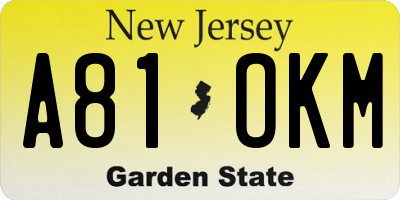 NJ license plate A81OKM