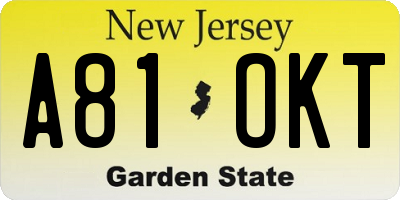 NJ license plate A81OKT