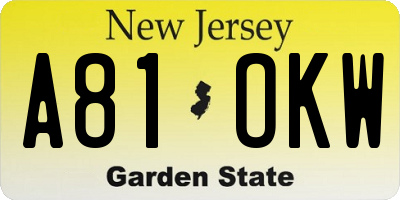 NJ license plate A81OKW