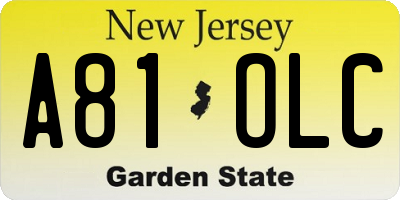 NJ license plate A81OLC